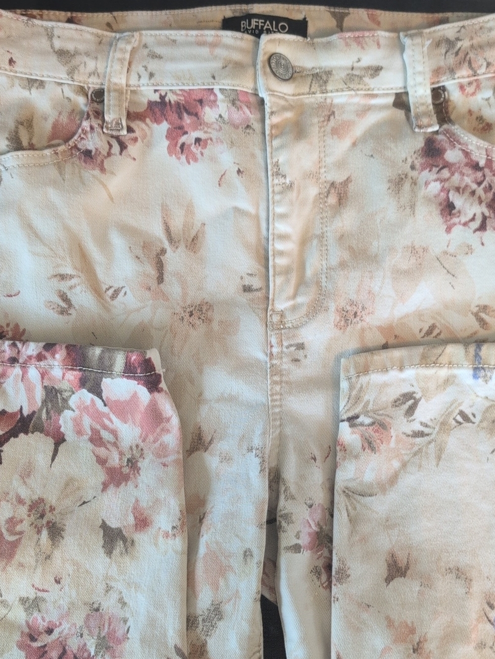 Buffalo D Bitton Havana Beige Floral Skinny Jeans with Dusty Rose Accents Sz 10/